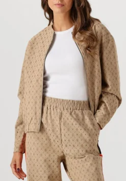 beige alix the label jack ladies woven logo jacket