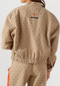 beige alix the label jack ladies woven logo jacket