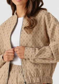 beige alix the label jack ladies woven logo jacket