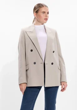 beige closed blazer fitted doublebreasted