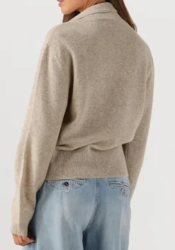 beige closed trui scarf neck long sleeve