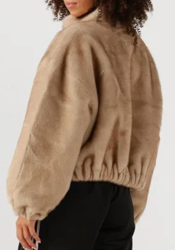 beige co'couture faux fur jas fera faux fur jacket