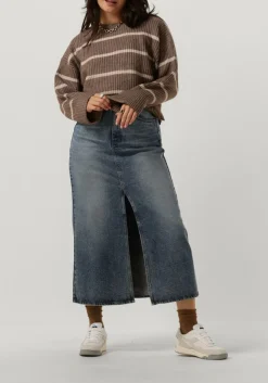 beige co'couture trui row stripe box crop knit