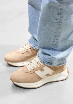 beige hogan lage sneakers h641 allacciato h patch