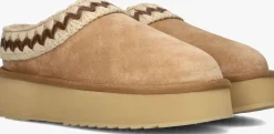 beige mou pantoffels platform clog suede leather st