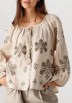 beige summum blouses longsleeve top linen heavy embroidery