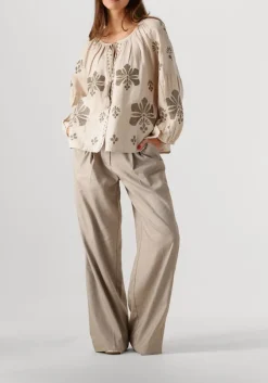 beige summum blouses longsleeve top linen heavy embroidery