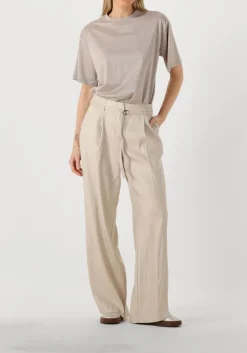 beige summum pantalon trousers wide linen blend twill