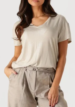 beige summum t-shirt v-neck top metallic coated jersey