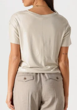 beige summum t-shirt v-neck top metallic coated jersey