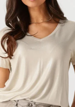 beige summum t-shirt v-neck top metallic coated jersey