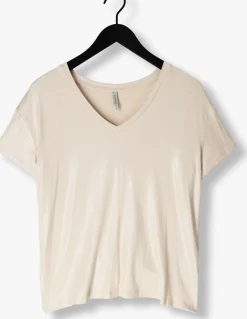 beige summum t-shirt v-neck top metallic coated jersey