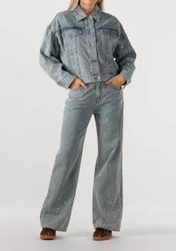 blauwe alix the label straight leg jeans ladies woven embellished denim pants