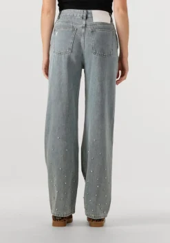 blauwe alix the label straight leg jeans ladies woven embellished denim pants
