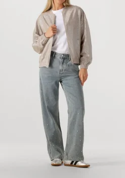 blauwe alix the label straight leg jeans ladies woven embellished denim pants