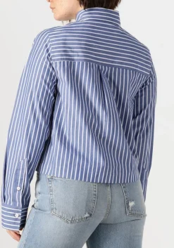 blauwe closed blouses cropped classic shirt