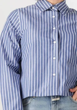 blauwe closed blouses cropped classic shirt
