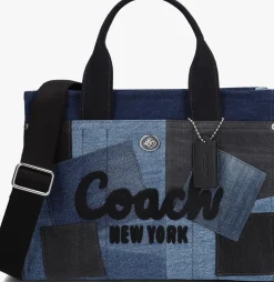 blauwe coach handtas patchwork denim cargo tote