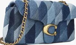 blauwe coach handtas quilted patchwork denim tabby