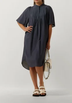 blauwe co'couture midi jurk callum volume dress