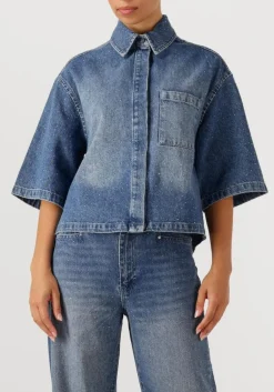 blauwe dante6 blouses daisy rhinestone denim shirt