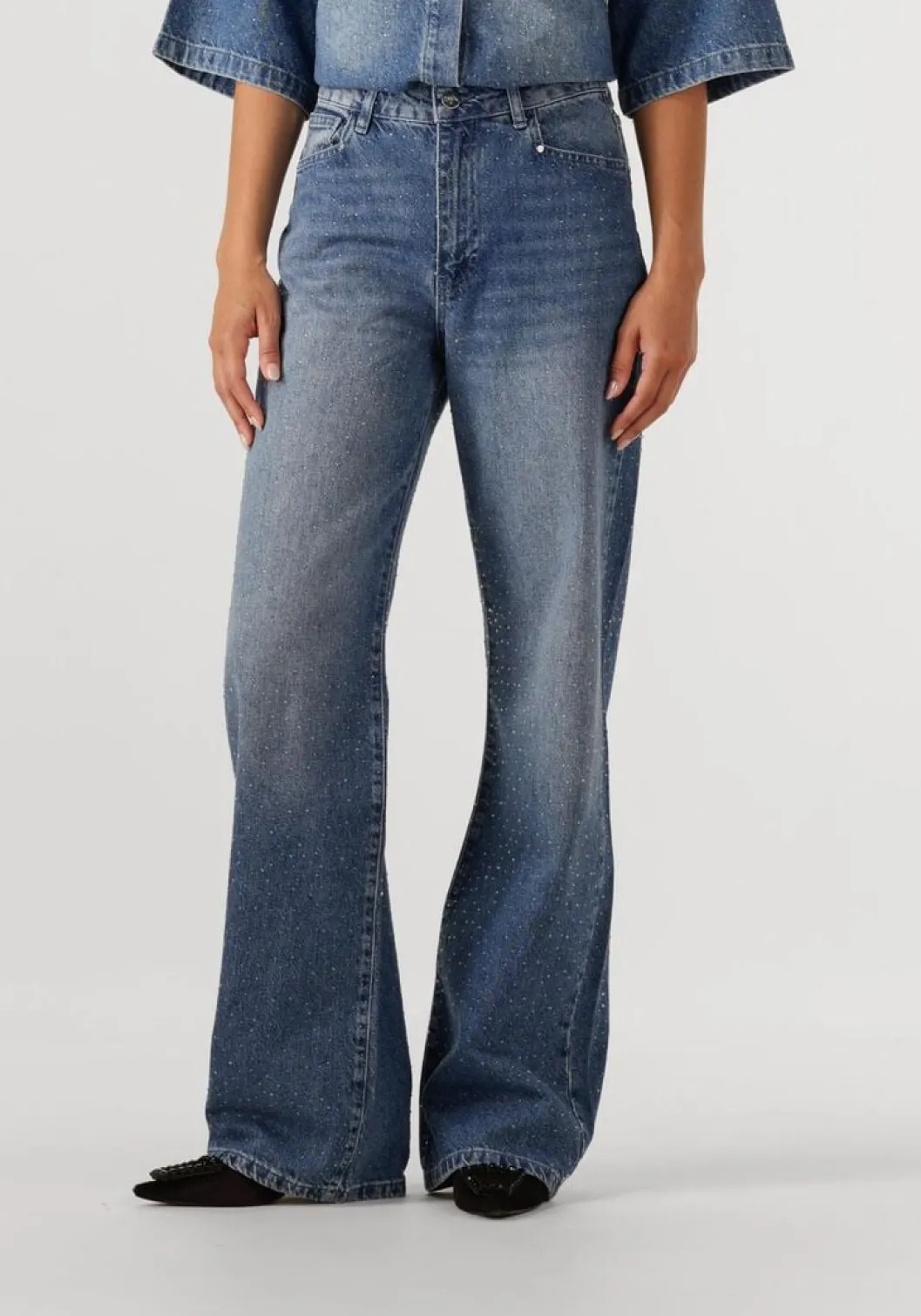 blauwe dante6 wide jeans nuit rhiestone wide leg jeans
