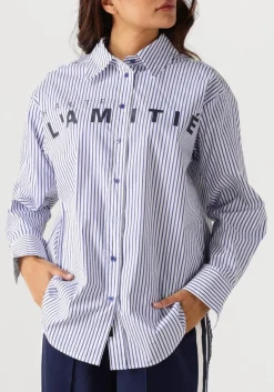 blauwe haute l'amitié blouses stripe chest logo shirt