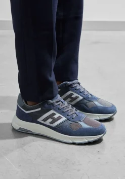 blauwe hogan sneakers mesh combi runner