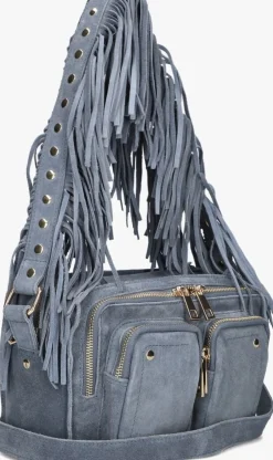 blauwe núnoo schoudertas ellie fringe suède