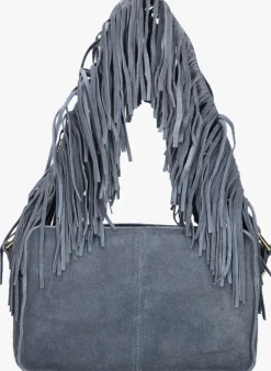 blauwe núnoo schoudertas ellie fringe suède