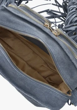 blauwe núnoo schoudertas ellie fringe suède