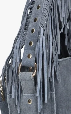 blauwe núnoo schoudertas ellie fringe suède