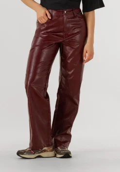 bordeaux alix the label straight leg jeans faux leather pants