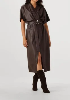bruine caroline biss midi jurk 4164