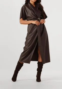 bruine caroline biss midi jurk 4164