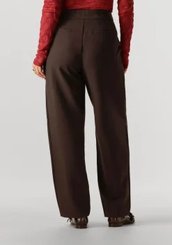 bruine co'couture wijde broek vola carrot pleat pant