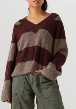bruine mos mosh trui mmtaci stripe ls v-neck knit