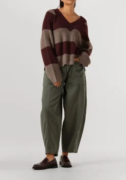 bruine mos mosh trui mmtaci stripe ls v-neck knit