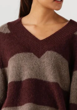 bruine mos mosh trui mmtaci stripe ls v-neck knit