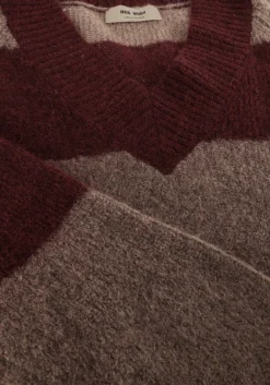 bruine mos mosh trui mmtaci stripe ls v-neck knit