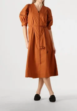 bruine scarlett poppies midi jurk fleuretta midi dress