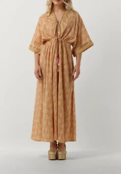 camel summum maxi jurk dress blockprint