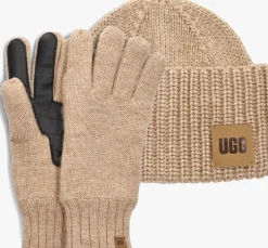 camel ugg handschoenen knit beanie and glove set