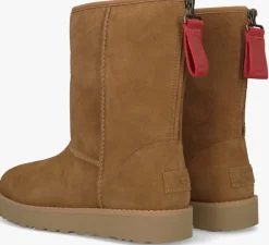 camel ugg vachtlaarzen w classic short logo zip