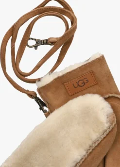 cognac ugg handschoenen exposed sheepskin mitten