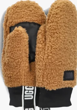 cognac ugg handschoenen uggfluff mitten with logo tape