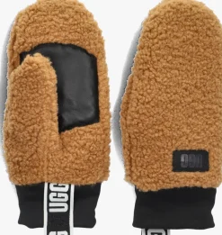 cognac ugg handschoenen uggfluff mitten with logo tape