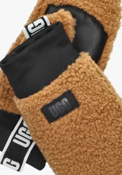 cognac ugg handschoenen uggfluff mitten with logo tape