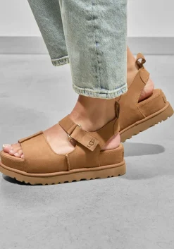 cognac ugg platte sandalen w goldenstar hi