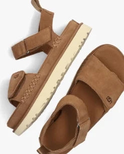 cognac ugg platte sandalen w goldenstar